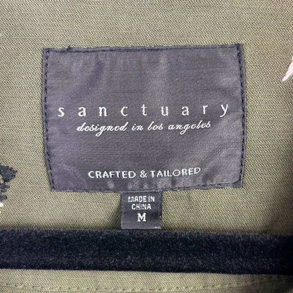Sanctuary Fray Hem Utility Jacket Green Camo Cotton Canvas Snap Front Military M - Picture 11 of 13
